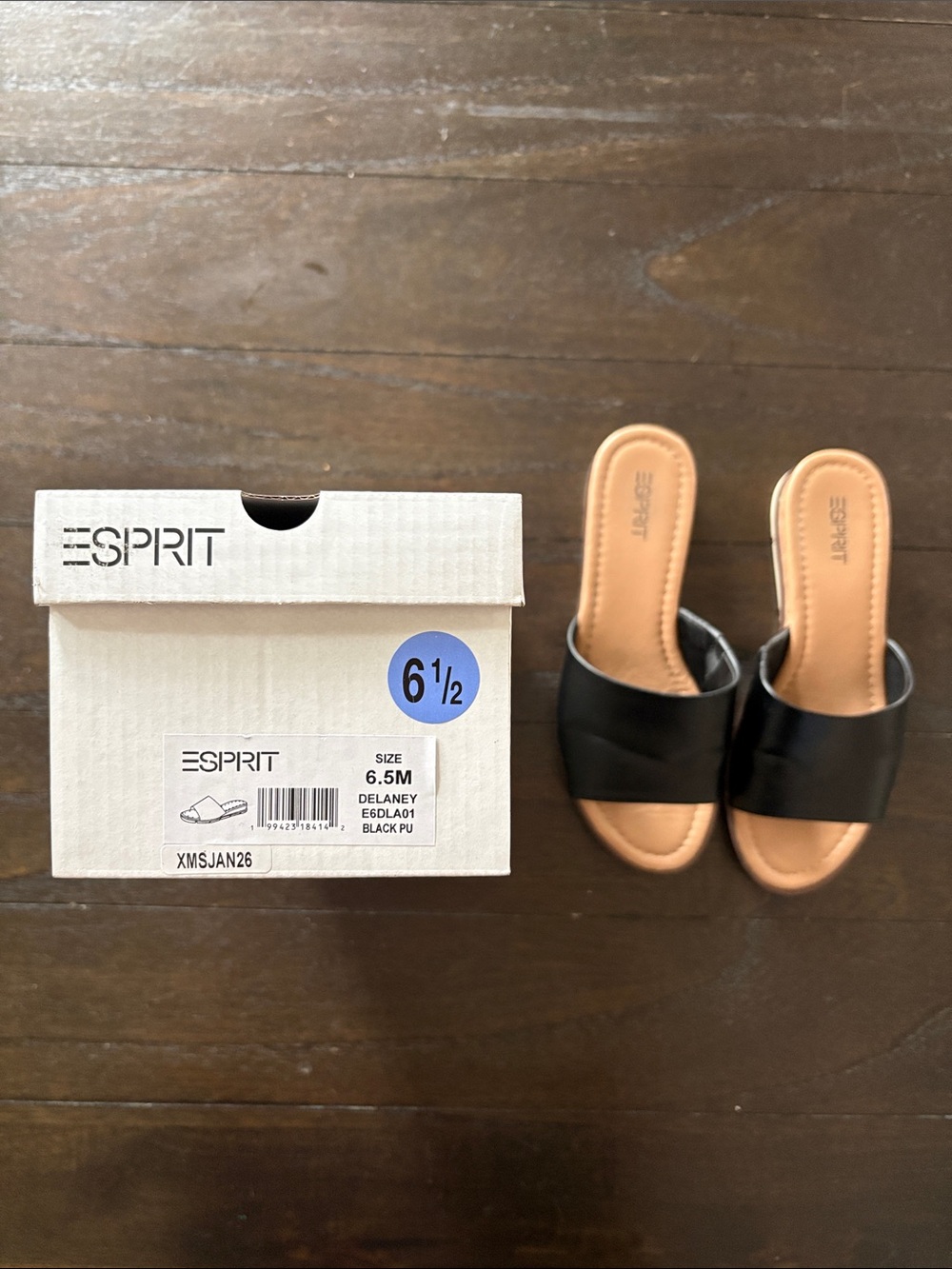 Esprit Black Slide Mules with Tan Insole